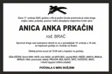 Anica Anka prkačin - Osmrtnica