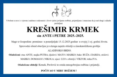 Krešimir Krmek (2025-2025) - Osmrtnica - Osmrtnica, Stolac