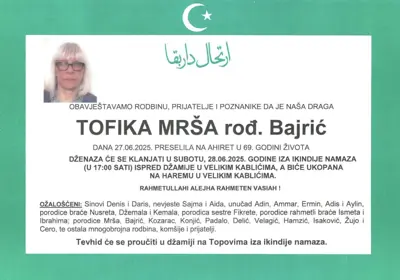 TOFIKA MRŠA rođ. Bajrić - Osmrtnica
